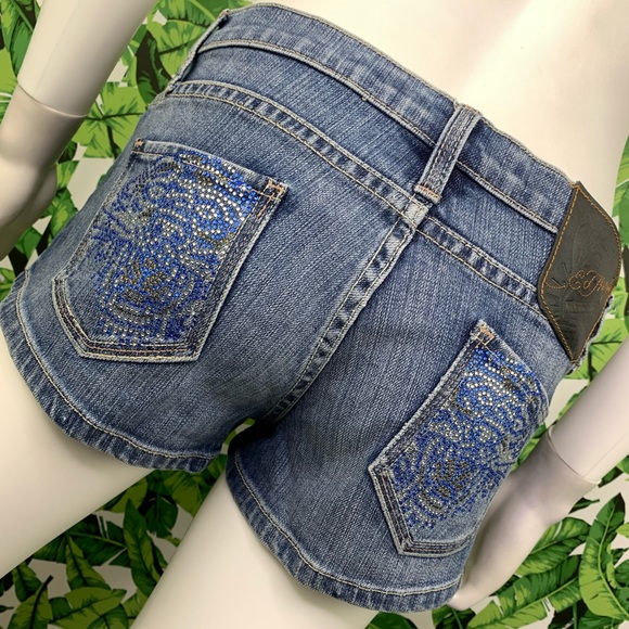 Y2K Ed Hardy Jean Short Shorts Size 27 Rhinestone Tiger Low Rise Daisy Dukes - Picture 8 of 11
